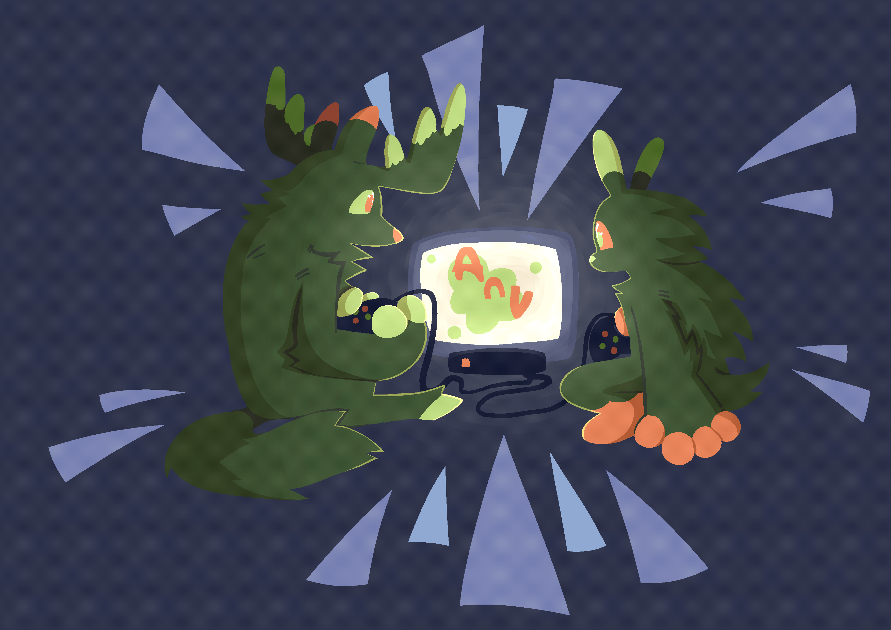 The Púcas, Craic and Ceol, playing with a game console on a television